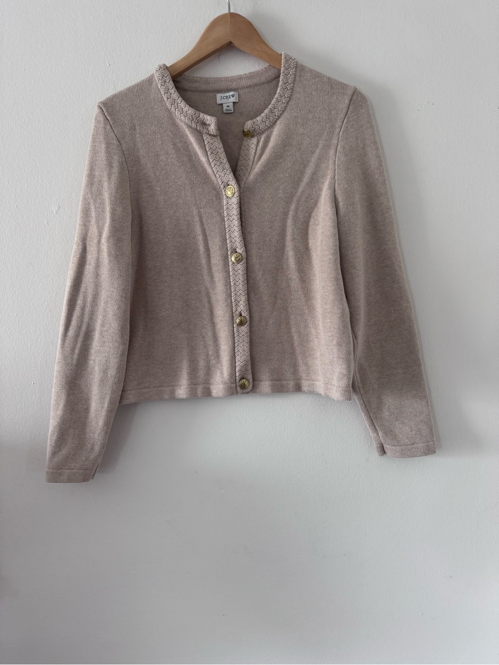 J. Crew M Cotton Beige Cardigan Long Sleeve Sweater Fall Button Capsule Office